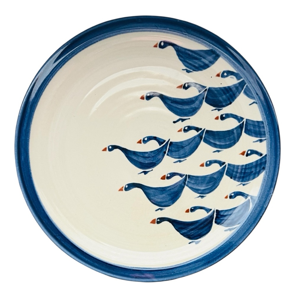 Vintage Michael Redwine Studio Pottery Blue Goose Clay Artist Signed Plate